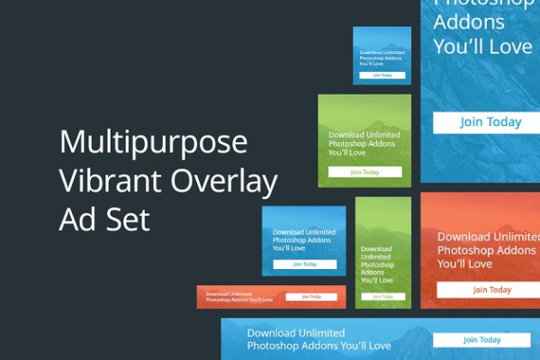 多用途多规格常见尺寸广告图模板大洋岛精选 Multipurpose Vibrant Overlay Ad Set