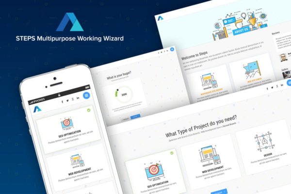互联网产品设计策划开发服务网站HTML模板大洋岛精选 Steps – Multipurpose Working Wizard with Branches