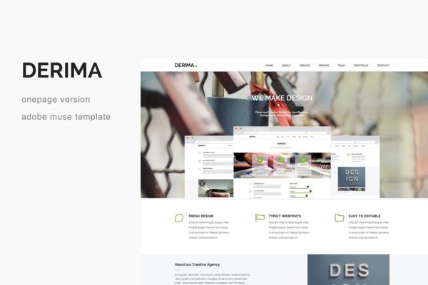 多用途视差创意单页网站设计Muse模板大洋岛精选 Derima – One Page Muse Template