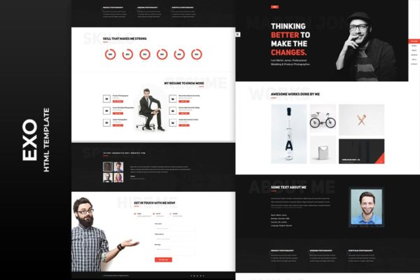 个人简历履历网站HTML模板大洋岛精选 EXO – Personal Portfolio Template
