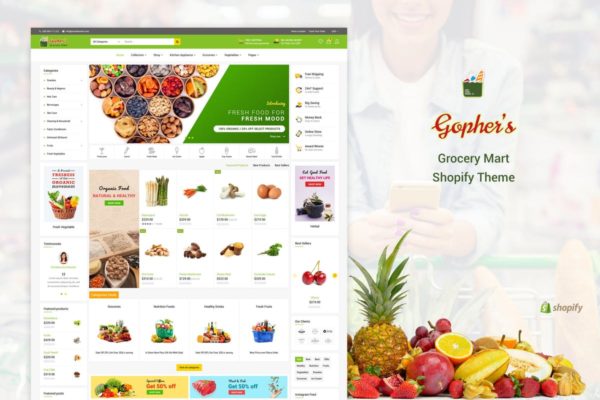 杂货店外贸网站Shopify商城主题模板大洋岛精选 Gopher’s | Grocery, Shopping  Shopify Theme