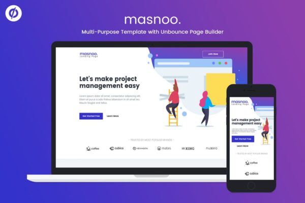 创意多用途响应式网站着陆页CMS模板大洋岛精选 Masnoo – Multi-Purpose Unbounce Landing Page