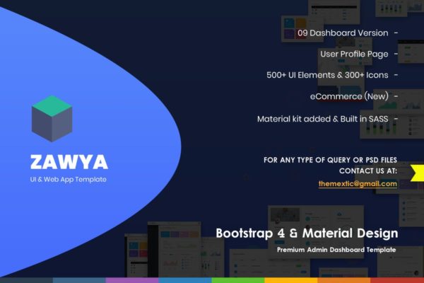 Material Design设计规范Bootstrap架构网站管理系统模板大洋岛精选 Zawya – Bootstrap 4 & Material Design Admin Panel缩略图 Material Design设计规范Bootstrap架构网站管理系统模板大洋岛精选 Zawya – Bootstrap 4 & Material Design Admin Panel