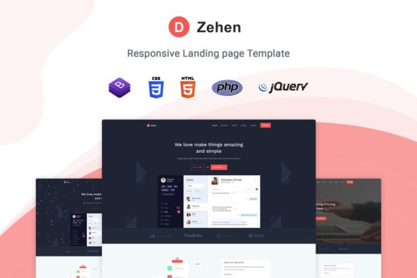 Bootstrap框架创意互联网产品着陆页HTML模板大洋岛精选 Zehen – Landing Page Template