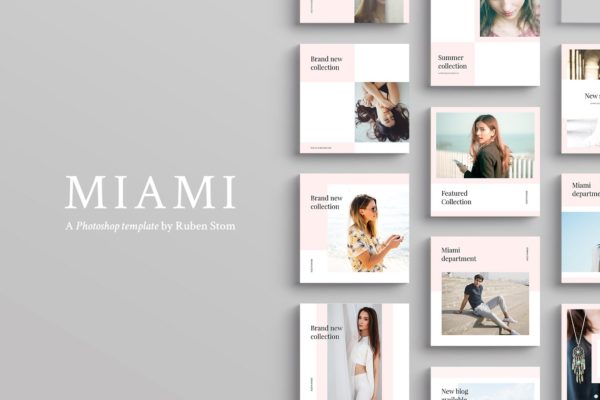 适合多个社交媒体平台的插图配图设计模板大洋岛精选 Miami Social Media Templates