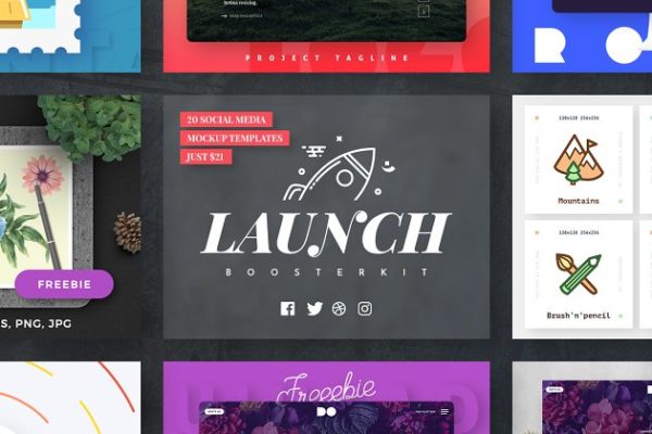 社交媒体营销传播必备设计素材包 Launch Social Media Booster Kit缩略图 社交媒体营销传播必备设计素材包 Launch Social Media Booster Kit