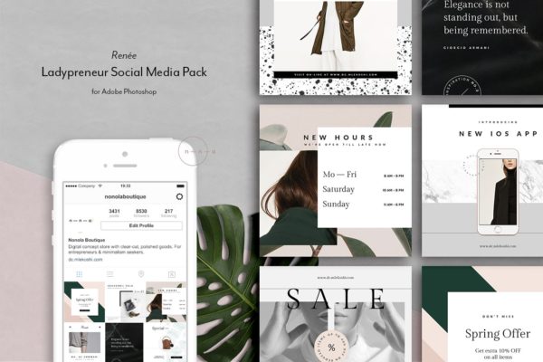 服装服饰主题社交媒体贴图模板大洋岛精选 Social Media Kit Ladypreneur • Renée缩略图 服装服饰主题社交媒体贴图模板大洋岛精选 Social Media Kit Ladypreneur • Renée
