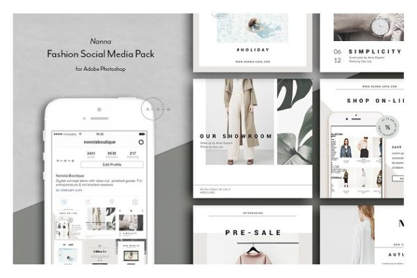 时尚服饰社交媒体贴图模板大洋岛精选 Fashion Social Media Pack • Nanna