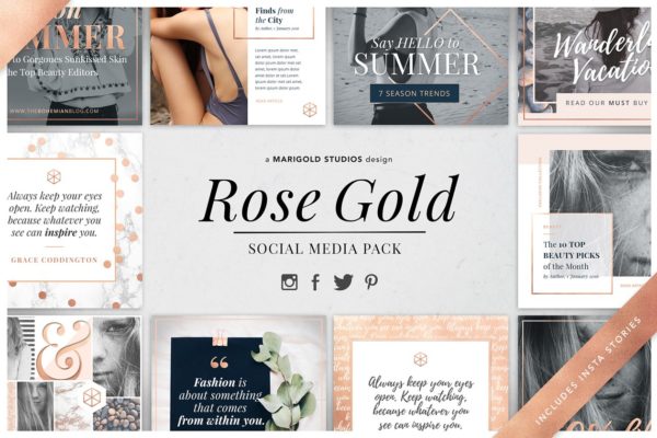 轻奢玫瑰金主题社交媒体贴图模板大洋岛精选 ROSE GOLD | Social Media Pack缩略图 轻奢玫瑰金主题社交媒体贴图模板大洋岛精选 ROSE GOLD | Social Media Pack
