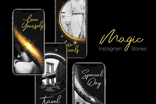 高端时尚黑色系列的Instagram故事模板大洋岛精选 Magic – Instagram Stories [psd,jpg,ttf]