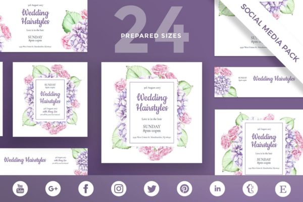 水彩花卉婚礼社交媒体设计套件 Wedding Hairstyle Social Media Pack Template缩略图 水彩花卉婚礼社交媒体设计套件 Wedding Hairstyle Social Media Pack Template