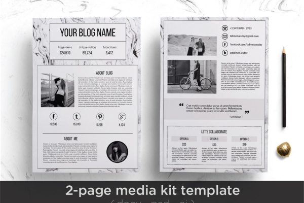 创意博客/社交媒体广告报价单模板大洋岛精选 Modern media kit template缩略图 创意博客/社交媒体广告报价单模板大洋岛精选 Modern media kit template
