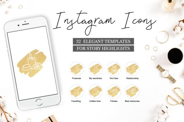 Instagram品牌故事封面金粉高亮图形模板大洋岛精选V3 Instagram Highlight Covers V.3 GOLDEN BRUSH缩略图 Instagram品牌故事封面金粉高亮图形模板大洋岛精选V3 Instagram Highlight Covers V.3 GOLDEN BRUSH