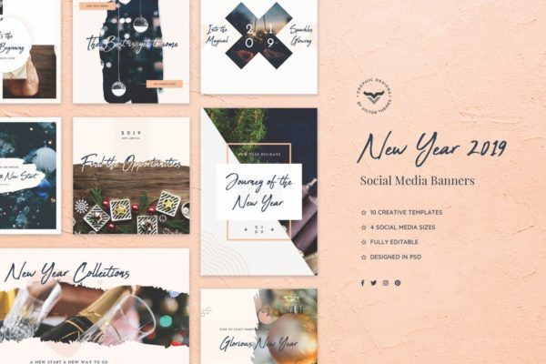 新年祝福社交媒体营销推广物料设计素材 New Year Social Media Banners缩略图 新年祝福社交媒体营销推广物料设计素材 New Year Social Media Banners