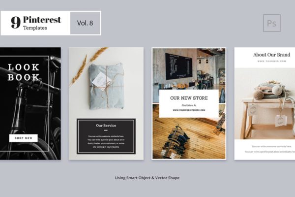 现代时尚Pinterest图片社交分享网站模板大洋岛精选Vol.8 Pinterest Templates Vol. 8