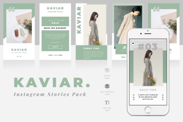Instagram自媒体品牌宣传设计模板大洋岛精选素材 Kaviar Instagram Stories Template