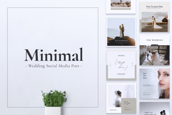 简约风婚礼婚宴活动宣传社交媒体设计套件 Wedding Minimal Social Media Post缩略图 简约风婚礼婚宴活动宣传社交媒体设计套件 Wedding Minimal Social Media Post