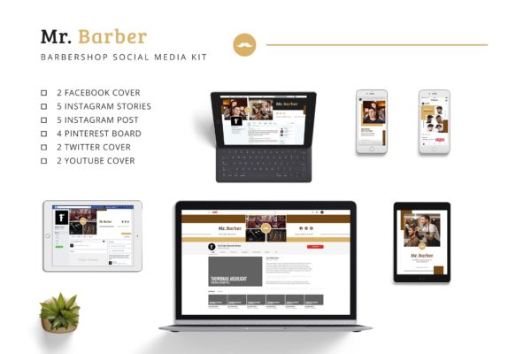 发型设计工作室社交推广设计素材包 Mr Barber Barbershop Social Media Kit缩略图 发型设计工作室社交推广设计素材包 Mr Barber Barbershop Social Media Kit