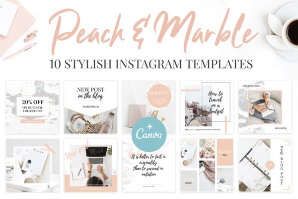 桃色大理石纹理Instagram社交推广设计素材包 Canva Instagram Templates. Peach & Marble缩略图 桃色大理石纹理Instagram社交推广设计素材包 Canva Instagram Templates. Peach & Marble