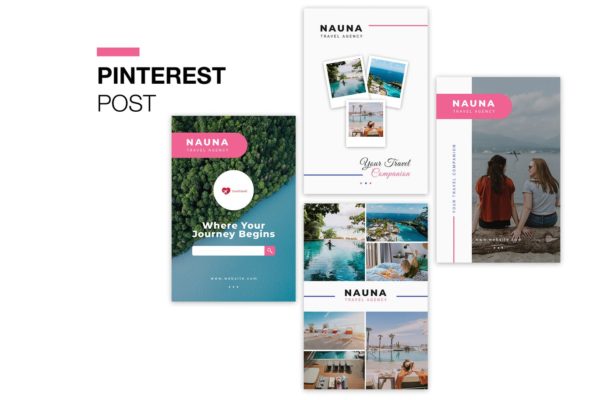 旅游代理商Pinterest社交推广设计素材 Nauna Travel Agency Pinterest Post缩略图 旅游代理商Pinterest社交推广设计素材 Nauna Travel Agency Pinterest Post