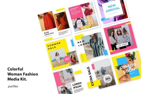 适合时尚品牌营销的社交媒体设计素材包 Social Media Kit Colorful Fashion Woman缩略图 适合时尚品牌营销的社交媒体设计素材包 Social Media Kit Colorful Fashion Woman