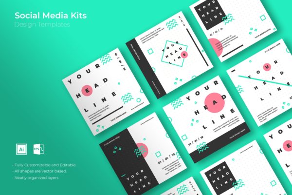 简约几何图形背景社交媒体广告设计模板大洋岛精选v29 SRTP – Social Media Kit.29