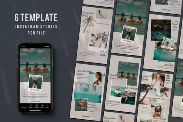 Instagram社交海滩主题品牌故事设计模板大洋岛精选 Beach Instagram stories缩略图 Instagram社交海滩主题品牌故事设计模板大洋岛精选 Beach Instagram stories