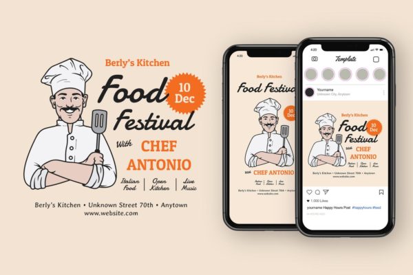 美食节Instagram社交推广设计素材 Food Festival Instagram Post缩略图 美食节Instagram社交推广设计素材 Food Festival Instagram Post