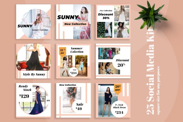 时尚服装社交促销广告设计模板大洋岛精选 Sunny Social Media Kit缩略图 时尚服装社交促销广告设计模板大洋岛精选 Sunny Social Media Kit