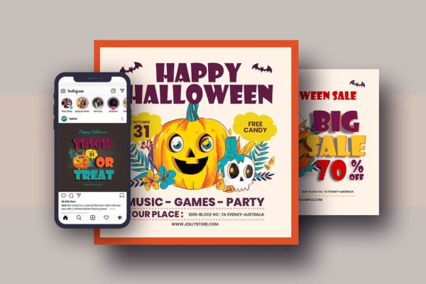 万圣节主题Instagram社交推广设计素材包 Halloween Festival Instagram Post Pack缩略图 万圣节主题Instagram社交推广设计素材包 Halloween Festival Instagram Post Pack