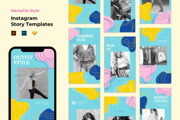 孟菲斯风格Instagram社交品牌故事宣传设计素材 Instagram Story Templates – Memphis Style缩略图 孟菲斯风格Instagram社交品牌故事宣传设计素材 Instagram Story Templates – Memphis Style