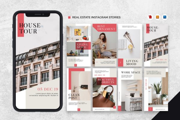 Instagrams设计房地产品牌故事推广设计模板大洋岛精选[AI&PSD] Real Estate Instagram Stories AI and PSD Template