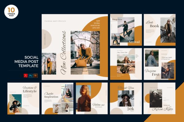 时尚生活方式社交媒体设计素材包[PSD&AI] Fashion Lifestyle Social Media Kit PSD & AI