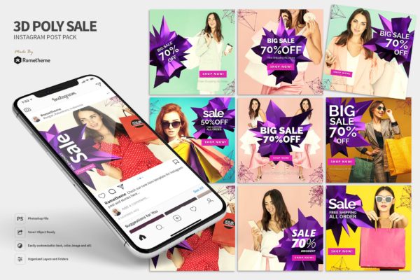 3D抽象几何图形设计风格Instagram促销广告Banner设计模板大洋岛精选 3D Abstract Poly Sale Banner Instagram Post MR缩略图 3D抽象几何图形设计风格Instagram促销广告Banner设计模板大洋岛精选 3D Abstract Poly Sale Banner Instagram Post MR