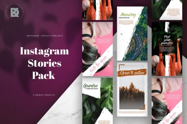 笔刷几何图案Instagram品牌故事设计素材 Brush Instagram Stories Pack缩略图 笔刷几何图案Instagram品牌故事设计素材 Brush Instagram Stories Pack
