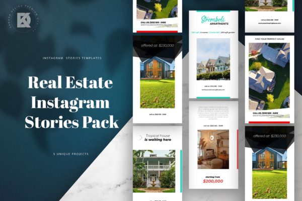 房地产品牌Instagram推广设计素材 Real Estate Instagram Stories Pack缩略图 房地产品牌Instagram推广设计素材 Real Estate Instagram Stories Pack