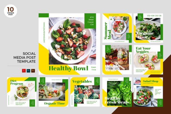 有机饮食品牌社交媒体设计素材包 Organic Diet Social Media Kit PSD & AI缩略图 有机饮食品牌社交媒体设计素材包 Organic Diet Social Media Kit PSD & AI
