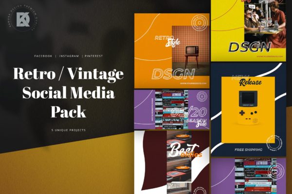 复古设计风格社交媒体设计素材包 Retro Vintage Social Media Pack缩略图 复古设计风格社交媒体设计素材包 Retro Vintage Social Media Pack