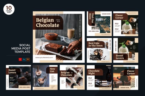 美味巧克力甜点主题社交媒体素材包 Delicious Chocolate Dessert Social Media Kit缩略图 美味巧克力甜点主题社交媒体素材包 Delicious Chocolate Dessert Social Media Kit