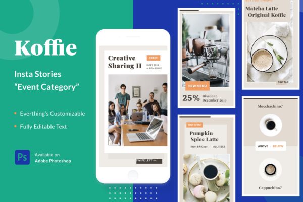 咖啡主题活动Instagram推广设计素材 Koffie Insta Stories – Event缩略图 咖啡主题活动Instagram推广设计素材 Koffie Insta Stories – Event