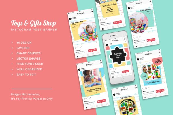 玩具及礼品店Instagram广告贴图设计模板大洋岛精选 Toys & Gift Shop Instagram Post Banner缩略图 玩具及礼品店Instagram广告贴图设计模板大洋岛精选 Toys & Gift Shop Instagram Post Banner