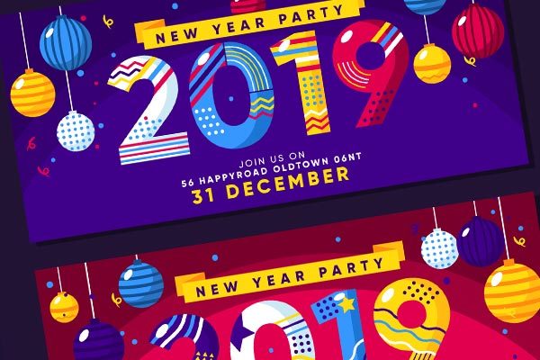 时尚高端绚丽震撼的2019新年元旦party派对海报banner设计模板缩略图 时尚高端绚丽震撼的2019新年元旦party派对海报banner设计模板