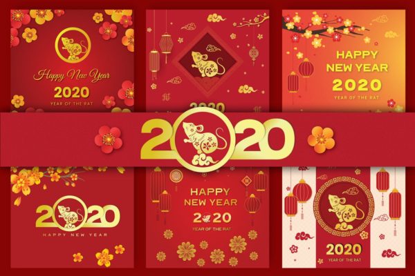 2020年农历新年主题社交媒体设计素材 Happy Lunar New Year 2020缩略图 2020年农历新年主题社交媒体设计素材 Happy Lunar New Year 2020