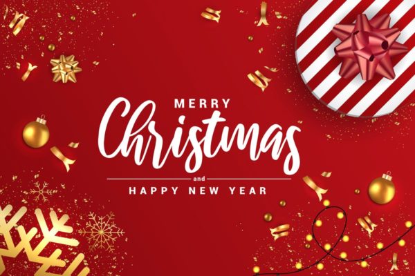 圣诞节新年深红色Banner大洋岛精选广告模板 Merry Christmas and Happy New Year banners