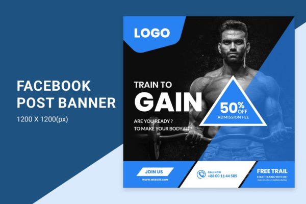 健身房促销活动Facebook社交广告Banner设计模板大洋岛精选 Fitness Banner缩略图 健身房促销活动Facebook社交广告Banner设计模板大洋岛精选 Fitness Banner