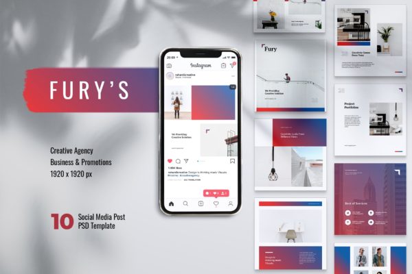 创意代理公司Instagram&Facebook文章贴图设计模板大洋岛精选 FURY Creative Agency Instagram & Facebook Post缩略图 创意代理公司Instagram&Facebook文章贴图设计模板大洋岛精选 FURY Creative Agency Instagram & Facebook Post
