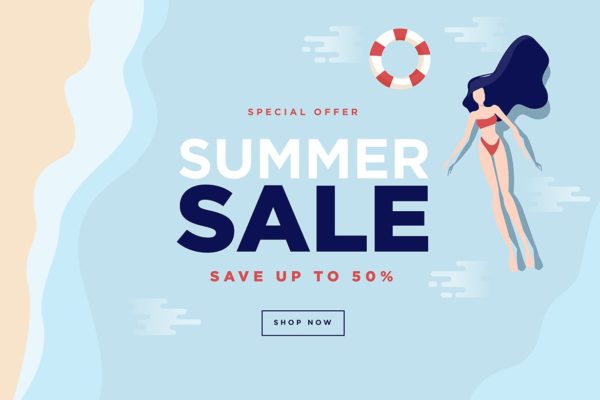 夏日海滩旅行矢量插画电商网站促销Banner广告模板v2 Summer sale banner缩略图 夏日海滩旅行矢量插画电商网站促销Banner广告模板v2 Summer sale banner