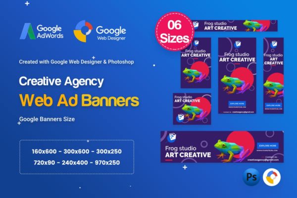 创意广告设计网页多尺寸广告设计PSD&HTML模板 Creative, Startup Agency Banners HTML5 D60 – GWD缩略图 创意广告设计网页多尺寸广告设计PSD&HTML模板 Creative, Startup Agency Banners HTML5 D60 – GWD