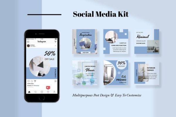 社交媒体新媒体促销大洋岛精选广告模板集 Claretta – Social Media Kit