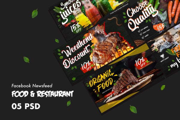 西式美食&餐厅Facebook社交信息流贴图设计PSD模板大洋岛精选 Food & Restaurants Facebook Newsfeed PSD Template